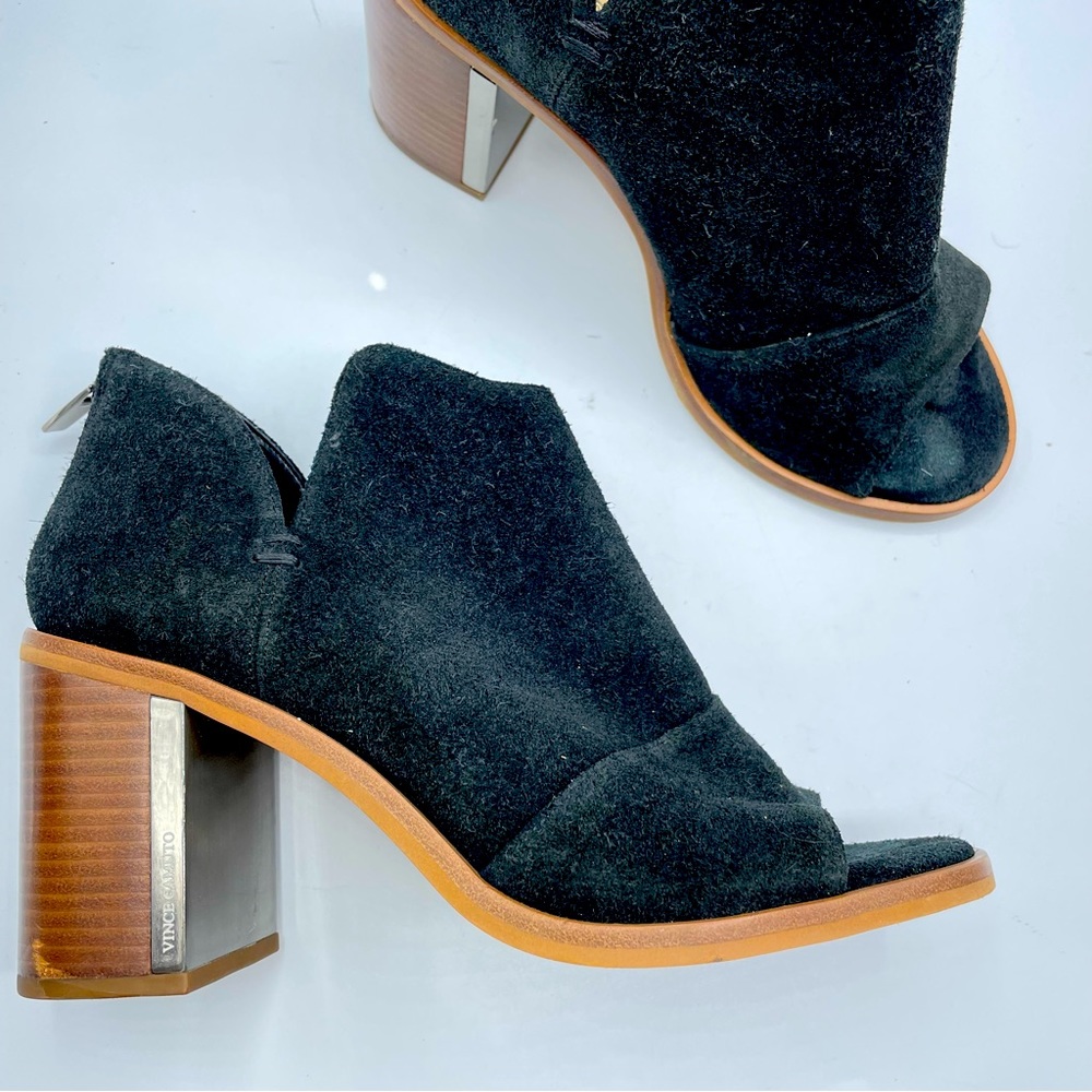 Vince Camuto Black Suede Ankle Booties Peep Toe